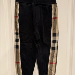 Burberry Kids Black Joggers with Tan and Red Accents